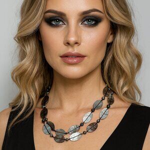 Handmade Mother-of-Pearl Double Strand Necklace – Iridescent Shell & Pearl Beads